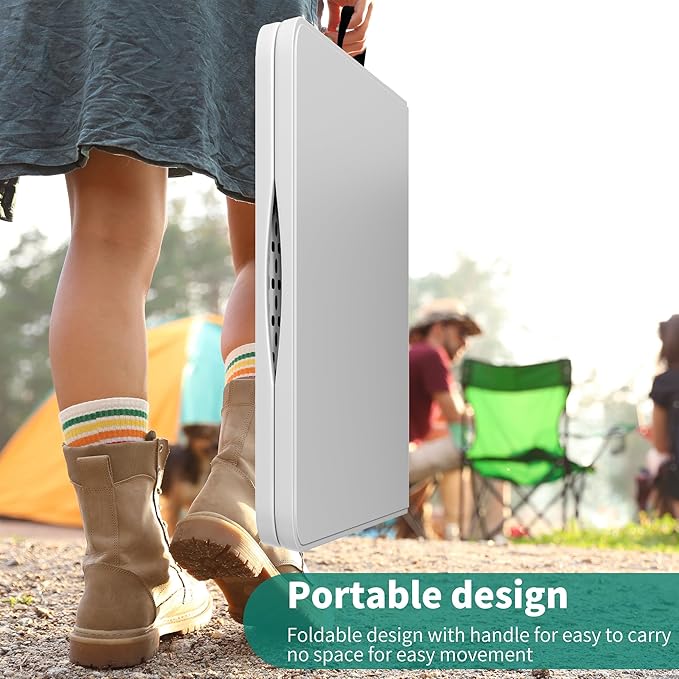 YITAHOME 6ft Folding Table, Heavy Duty Picnic Table w/1.5" Thick Tabletop, Portable Outdoor Folding Table w/Carrying Handle for Camping Picnic Parties/Indoor Events, White