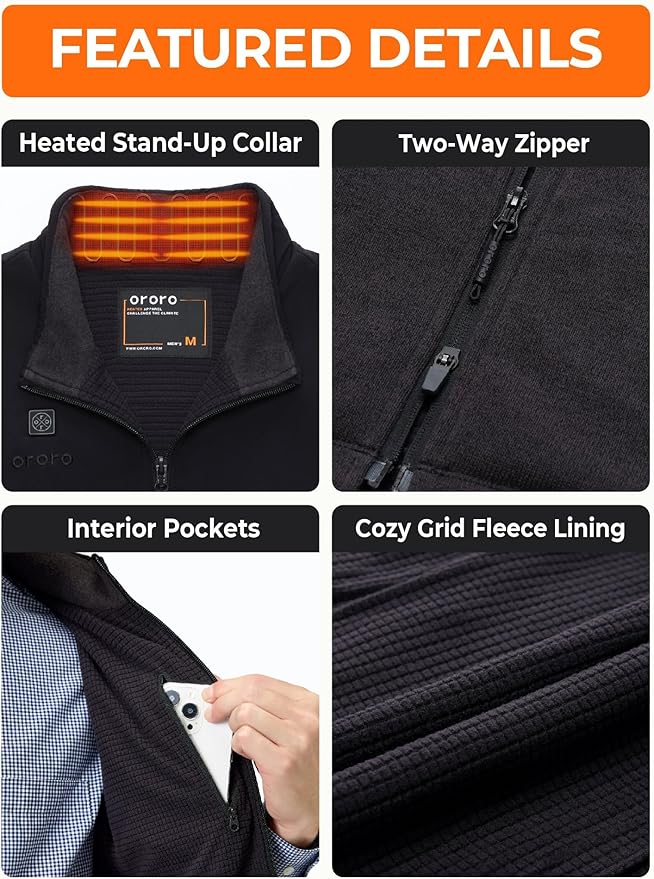 ORORO Men's Lightweight Heated Sweater Fleece Vest with 4 Heat Zones, Heated Recycled Fleece Vest (Charger Not Included)