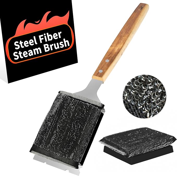 Bristle-Free BBQ Grill Brush & Scraper - Heavy Duty Barbecue Cleaner with Extended Handle