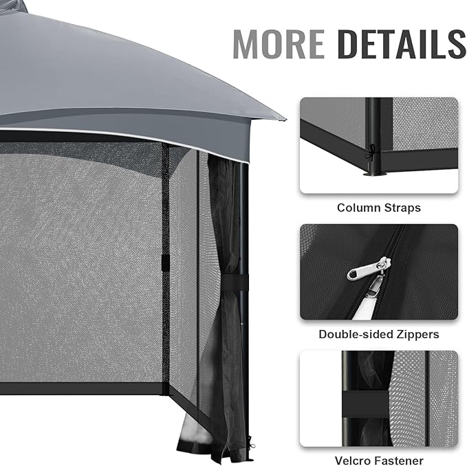 COWVIE Gazebo Replacement Netting Screen, 10' x 12' Universal Gazebo 4-Panel Mosquito Sidewalls with Double Zippers for Outdoor Patio (Only Netting)