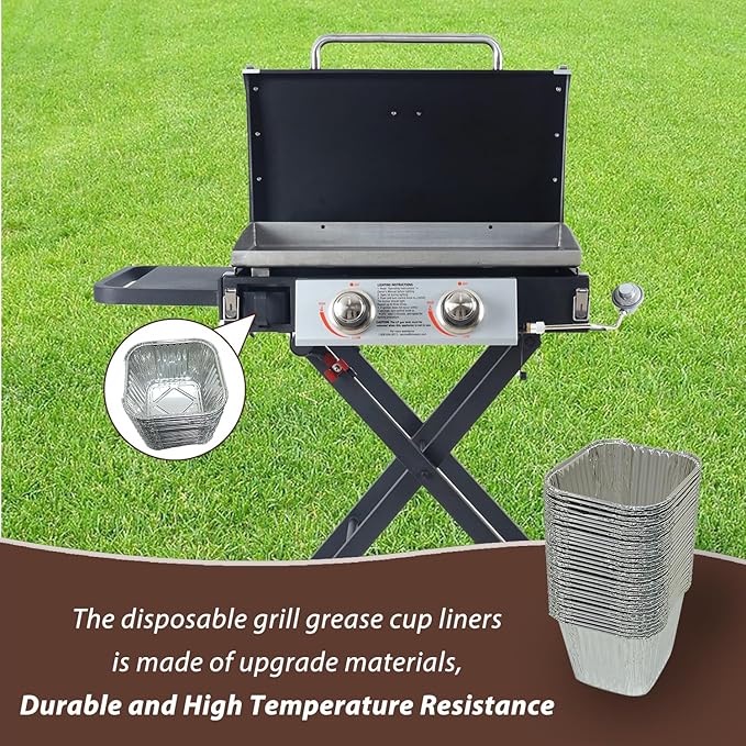 30-pack Grease Cup Liners for Blue Rhino Razor 1 Burner 2 Burner 3 Burner Griddle Grills, Grease Tray Catcher Liner for Razor GGC2030M,GGC2030L, GGC2228MG Griddle Disposable Aluminum Foil Pans