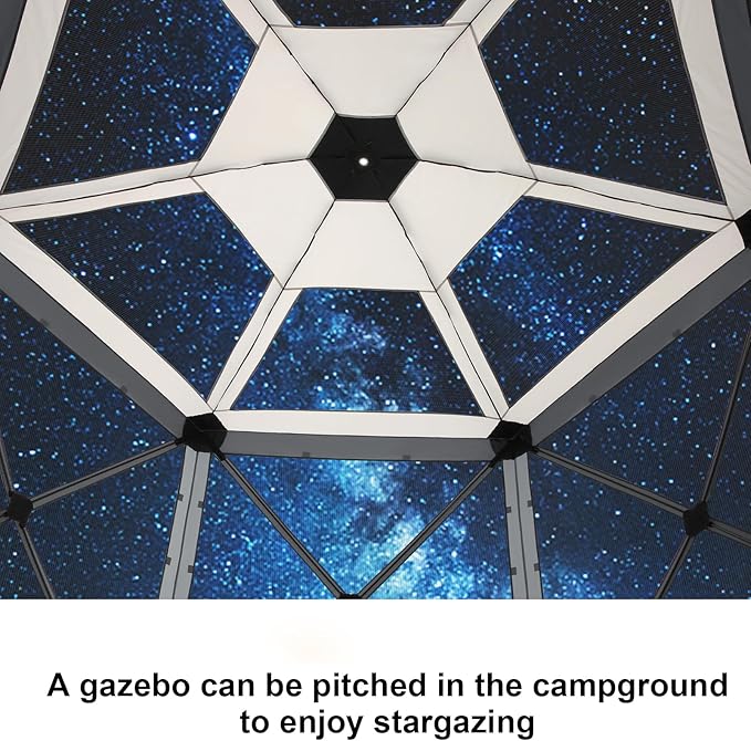 COBlZl Pop Up Gazebo 12x12 Screen House Tent for Camping, Outdoor Instant Stargazing Gazebo Canopy with Awning 2.0, Portable Hub Tent with Mosquito Netting, Pavilion for Backyard,Gray
