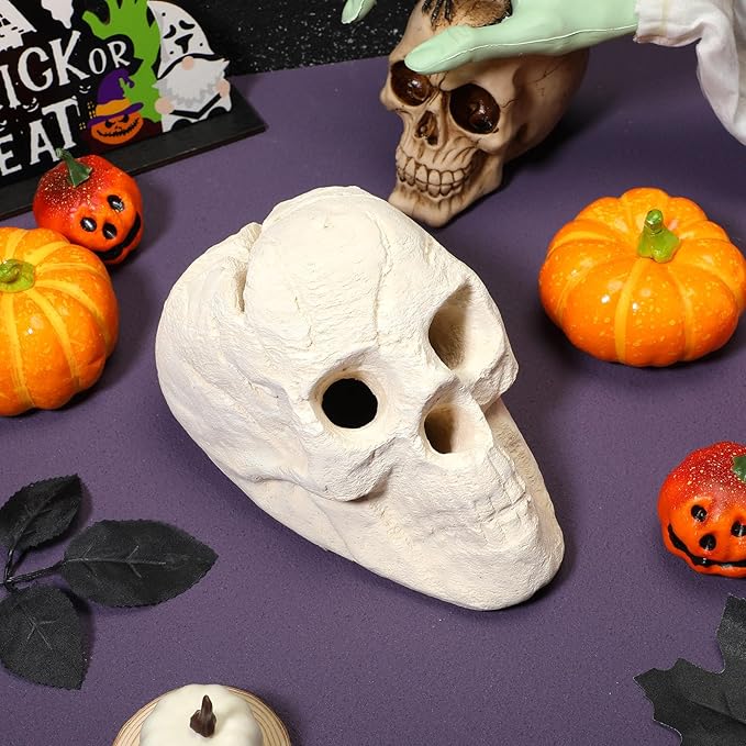 1 Pack Fire Pit Skulls 8.7 Inch Halloween Imitated Human Ceramic Firepit Head Fireproof Skulls Bonfire Accessories Fake Logs Halloween Decor for Gas Campfire Fireplace Wood Fires (White)