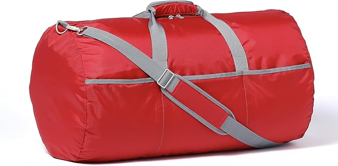 Amazon Essentials 32.4" Extra Large Foldable Nylon Duffel Bag for Travel/Storage with Zippered Pockets, 9254 Cubic Inch (150L), 50-LBS Capacity, Red (Previously Amazon Basics)