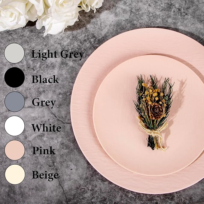 WONDERFUL 32pcs Pink Plastic Plates - Unbreakable and Reusable Pink Plates Dishwasher safe Dishes Set Includes:16 Dinner Plate 10" and 16 Dessert Plate 7.3" for Wedding Bridal Shower Halloween