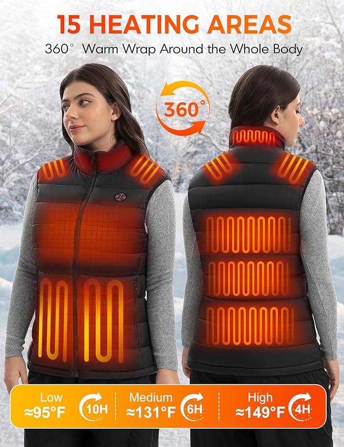 Women Heated Vest with Battery Pack Included, 15-Zones Electric Heating Vests Lightweight 7.4V for Outdoor Hiking