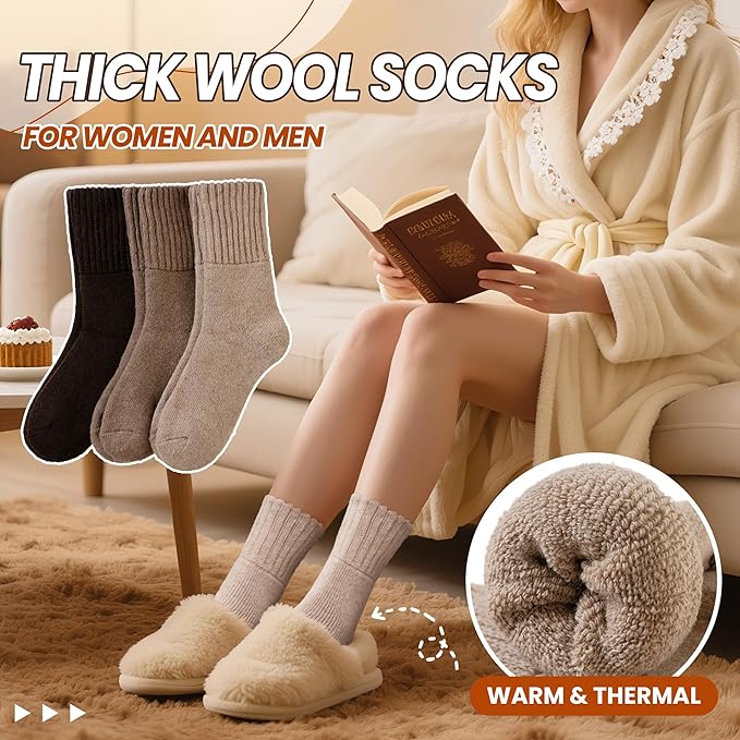 Eyean Merino Wool Socks Thermal Winter Ski Warm Thick Cozy Boot Hiking Socks for Women Men 3 Pairs