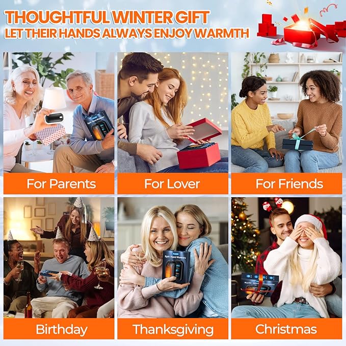 2 Pack Hand Warmers Rechargeable, 2025 New Portable Magnetic Electric with 12hrs Warmth, Double-Sided Heating Pocket Size for Outdoors, Camping - Winter Gifts for Women Men