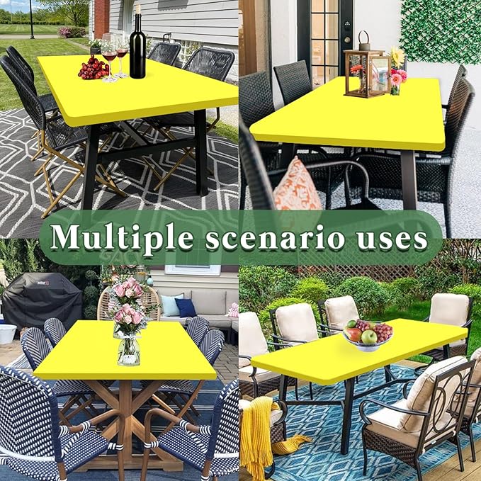 10 Pack Picnic Table Cover Fitted Tablecloths 6 Foot Rectangle Tables Elastic Waterproof Stretch Washable Patio Folding Outdoor Spandex Table Cloth for Camping Banquet and Parties (Yellow,30" x 72")