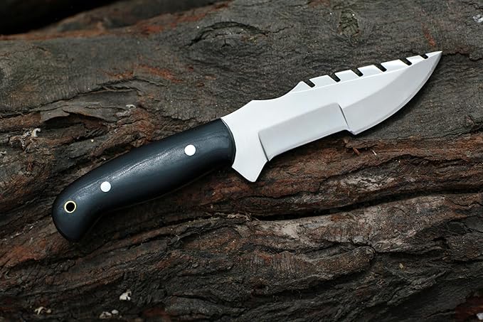 GCS Handmade D2 steel Hunting and Tactical Knife with Micarta Handle Fixed Blade Survival Knife Right Hand Scout Carry leather Sheath for Hunting Camping and EDC GCS 304 - Silver Fang