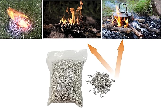 Fire Starter Kit โ 6 Magnesium Shaving Packs + Waterproof Windproof Matches in Metal Tin โ Emergency Fire Making Kit for Camping, Hiking, Survival, Prepping