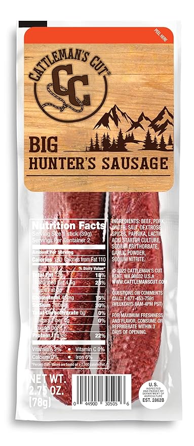 Cattleman's Cut Big Hunter's Sausage, 2.75 Ounce (Pack of 6)