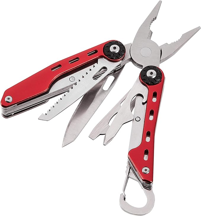 Amazon Basics 10-in-1 Stainless Steel Multitool Safety Lock with Nylon Sheath, Red