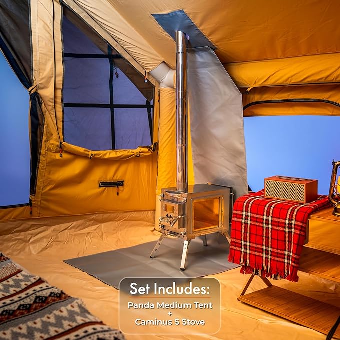 Panda Inflatable Tents for Camping with Stove Jack, Canvas Blow Up, Easy Setup Inflatable Tent, Waterproof Hot Inflatable Outdoor House, Casa de Campaña with Hand Pump