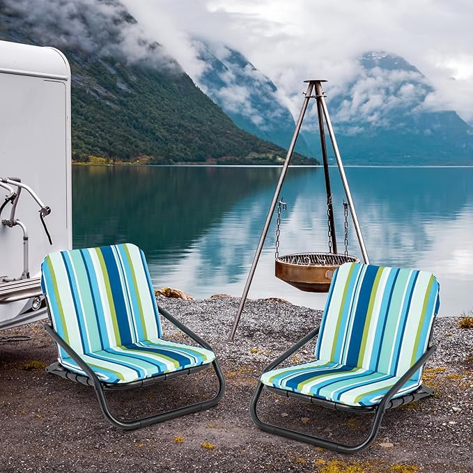Giantex 2-Pack Beach Chairs for Adults, Folding Camping Chairs with Aluminum Frame, Quick-Drying Cotton Cushion, Shoulder Straps, 300 Lbs Capacity, Lightweight Sling Chairs for Travel, Backpack Chair