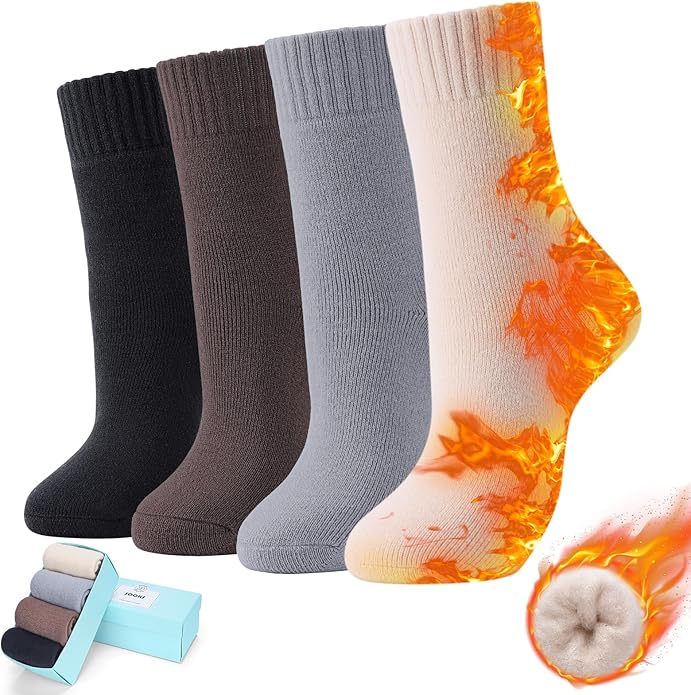 HUGSWEET Thermal Winter Socks for Women Extra Thick Insulated Heated Slipper Socks for Cold Weather 4 Pairs (Multicolor)
