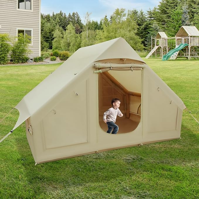 Inflatable Camping Tent with Hand Pump, Easy Setup Water-Resistant Cabin Tent, 300D Oxford Outdoor Camping Tent, 3-4 People Tents with High-Density Mesh Windows
