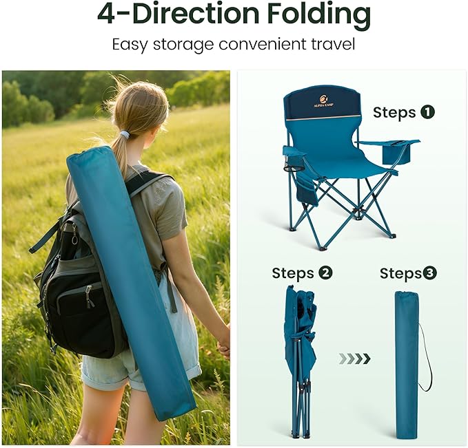 HIGH POINT SPORTS 2 Pack Portable Camping Chair for Adults, Folding Outdoor Camp Chair Lightweight Lawn Chairs Folding Collapsible Chair for Camping, Tailgates, Beach, Blue, Support 250 lbs