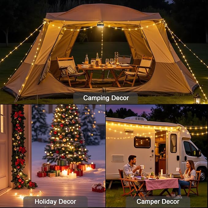 Fairy Lights Battery Operated, 33FT 100LED Quick Storage Twinkle Light with Timer & 9 Modes, Portable Camping String Lights Waterproof for Christmas Outdoor Patio Garden Party Decor