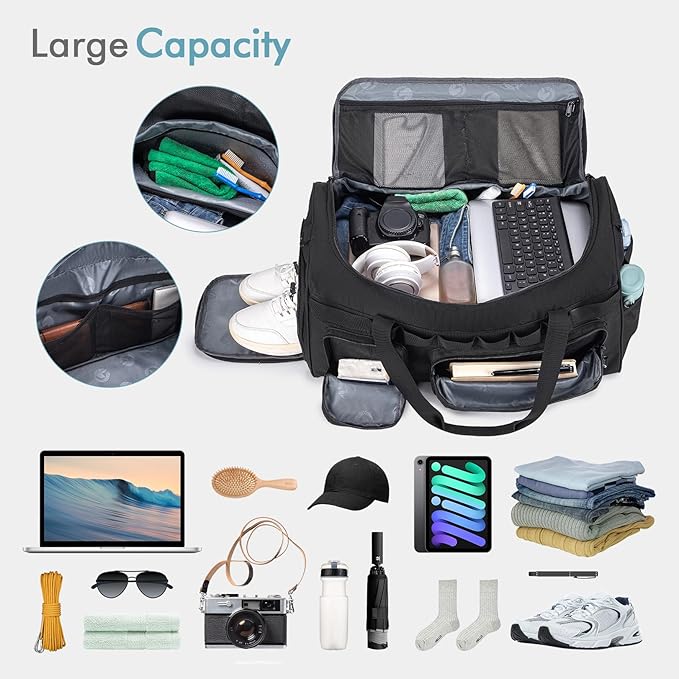 BAGZY Tactical Gym Bags for Men 3 In 1 Travel Duffle Bag 40L with Shoe Compartment Travel Backpack Fitness Weekender Deployment with 1pcs Tactical Toiletry Bag Black