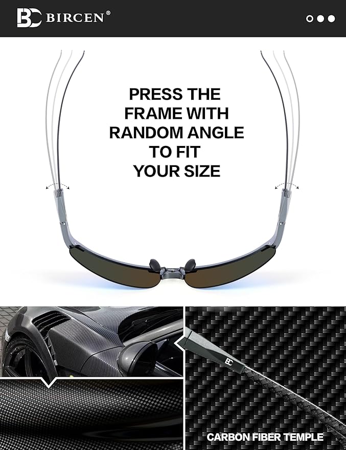 BIRCEN Polarized Carbon-Fiber Sunglasses for Men: Ultralight UV Protection Sun Glasses for Outdoor Sports Fishing Golf Hiking