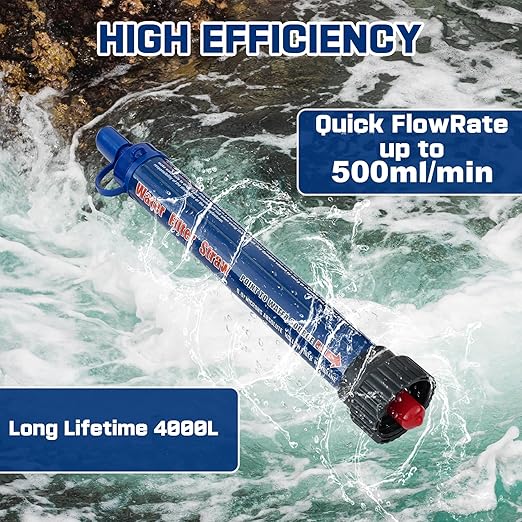 Navy Blue 1 Pack Water Filter Straw Outdoor Portable Personal Water Filter Straw Water Purifier Survival Gear and Equipment for Hiking Camping Travel and Emergency