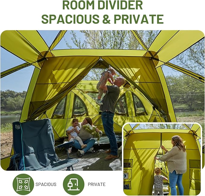 TIMBER RIDGE 4/6/8 Person Instant Pop Up Cabin Tent, Easy 60 Second Setup, Weather Resistant Camping Family Hub Tent with Rain Fly and Carry Bag for Outdoor Camping