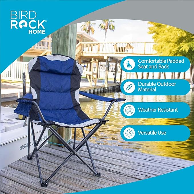 Internet's Best Padded Camping Folding Chair - Comfortable Outdoor Sports Chairs w/Cup Holder, Portable Carry Bag - for Beach, Park, Soccer, Baseball, Softball, Picnic, Adults - Navy Blue 1 - Pack