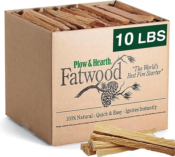 Plow & Hearth 10 LBS Fatwood Fire Starter Sticks Organic Kindling, Easy Ignition Fat Wood, All Natural Firestarters for Fire Pit, Wood Stoves, Fireplaces, Campfires, Bonfires, BBQ