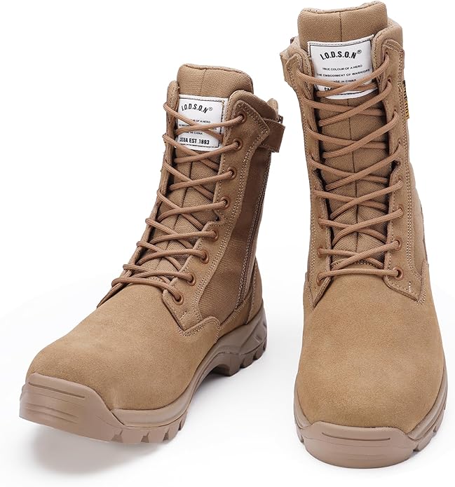 Men's Military Tactical Work Boots with Side Zipper, Puncture Resistant, Desert Combat, Army Jungle, 8 Inch Lightweight Hiking Boots