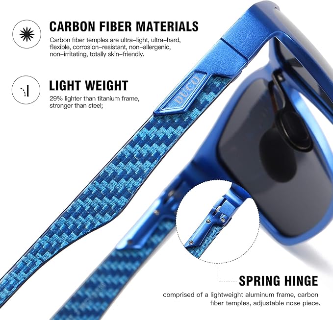 DUCO Mens Sunglasses Polarized Rectangle Sunglass for Men Lightweight Carbon Fiber UV400 Protection 8206