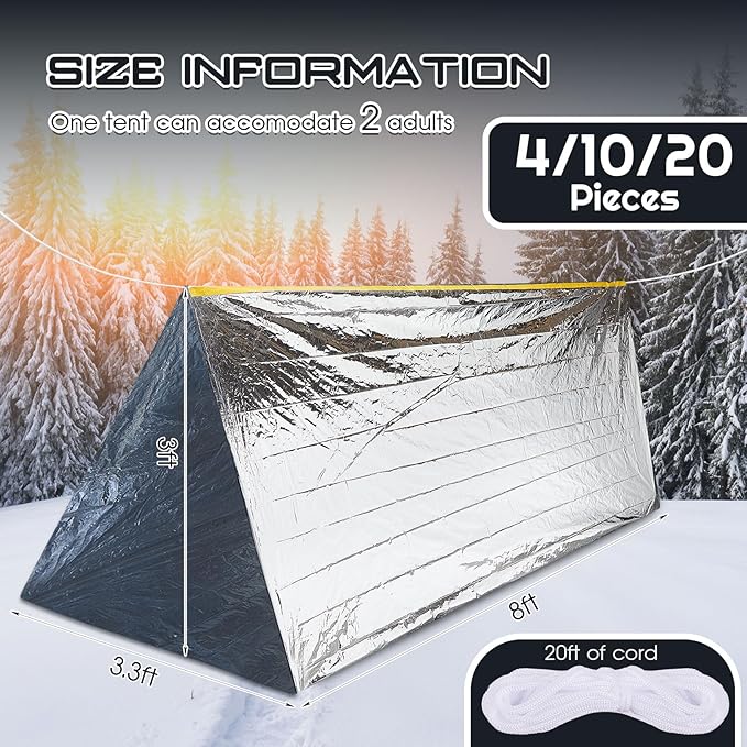 Woanger 4/10/20 Pcs Emergency Thermal Tent Survival Shelter Ten 8 ft x 3 ft Emergency Homeless 2 Person Tube Lightweight Camping Tents Shelters for Hiking Backpacking Camping Outdoor