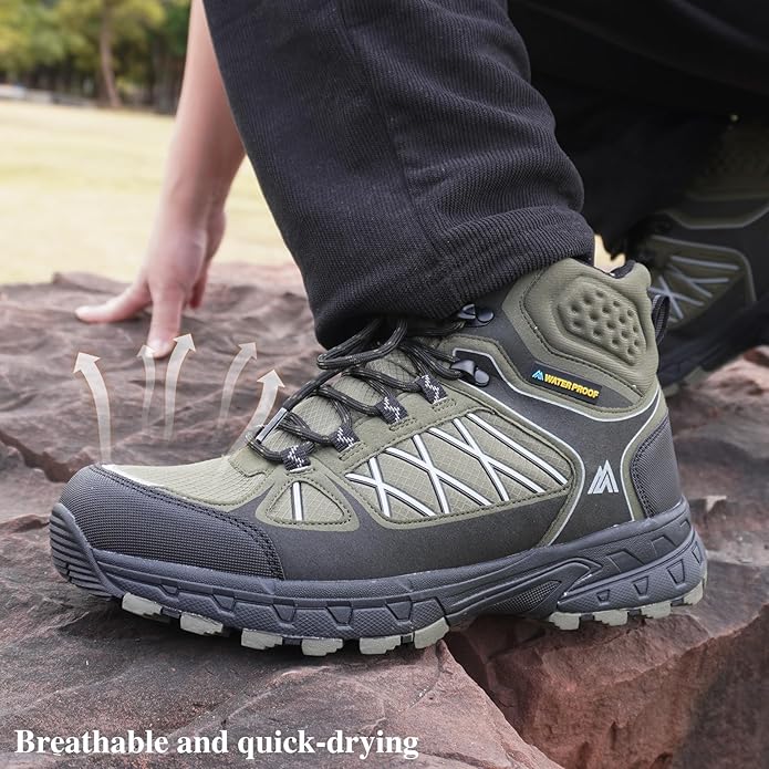 Queday Men's Hiking Boots Waterproof Outdoor Lightweight Trekking Shoes Ankle High Boots