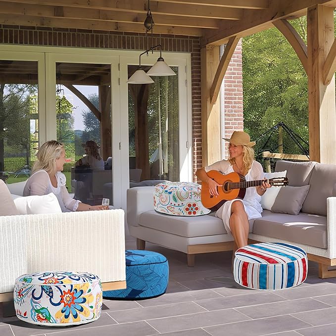 UPWELL Waterproof Inflatable Outdoor Ottoman Pouf,Portable Patio Footrest, Durable & Stylish, Perfect for Garden, Pool, Camping & Home Use - D20 xH9(LiteEase)