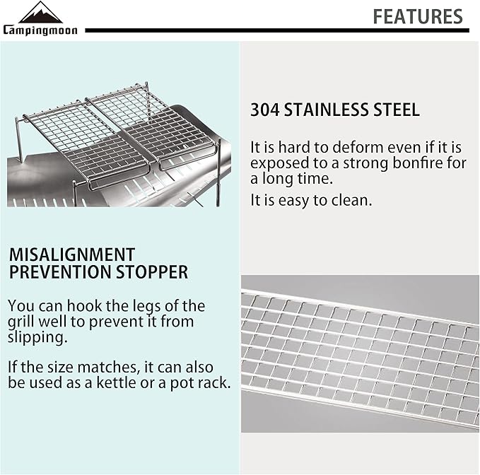 CAMPINGMOON 304 Stainless Steel Cooking Grates for Camping Stove Grill Campfire Open Fire MTG-G,MTG-2G,MTG-JS,MTG-JL