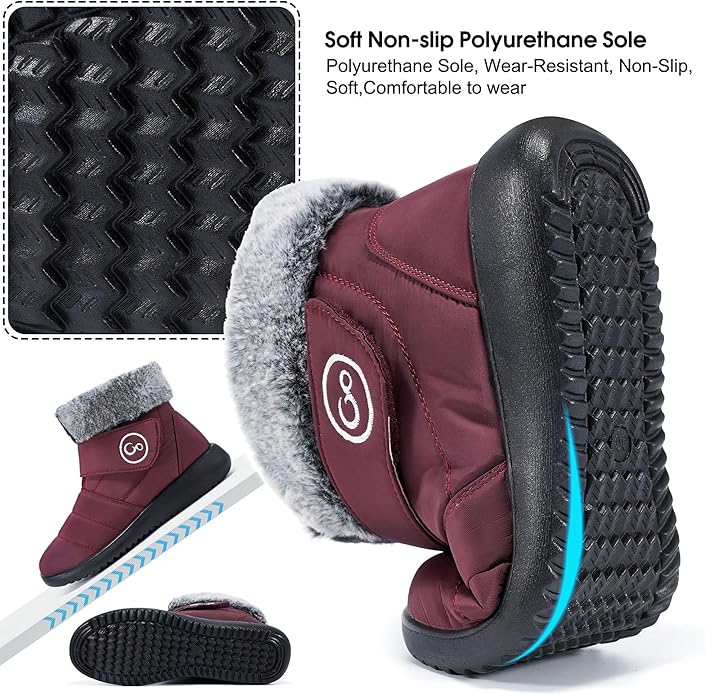 Women Snow Boots Winter Shoes with Fur Lined Warm Slip On Boots for Women Waterproof Booties Comfortable Outdoor Anti Slip Shoes