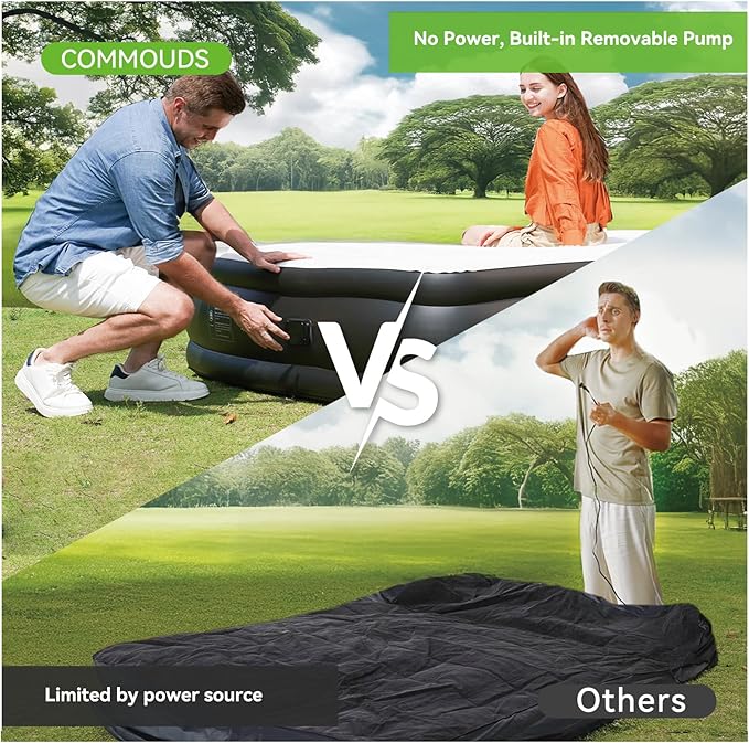 COMMOUDS Twin Air Mattress with Built-in Battery Powered Removable Pump, 18" High Inflatable Mattress, Portable Blow up Mattress, Air Bed for Camping, Home and Guest