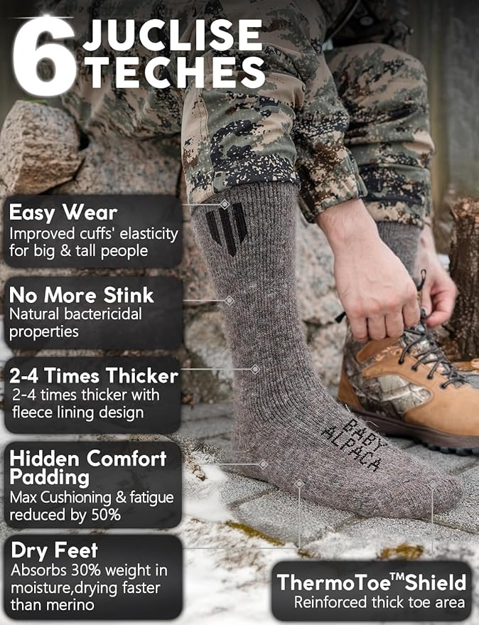 Alpaca Wool Boot Socks Men and Women, Heavyweight Thick Thermal Socks Cold Weather Hunting Hiking, Moisture Wicking
