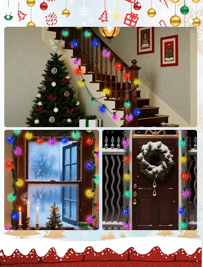 50Ft Multicolor Christmas Decorations Lights G40 Globe Outdoor String Light with 27 Shatterproof Colorful Bulbs, Hanging Patio Lights Waterproof for Backyard Porch Balcony Wedding Party Roofline-Green