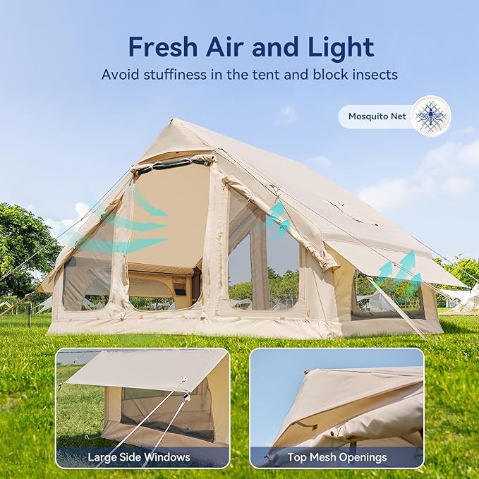 Inflatable Blow Up Tents for Camping,Waterproof Oxford Hot Tent with Manual Pump,Spacious Easy Setup Inflatable Camping Air Tent for Family Glamping