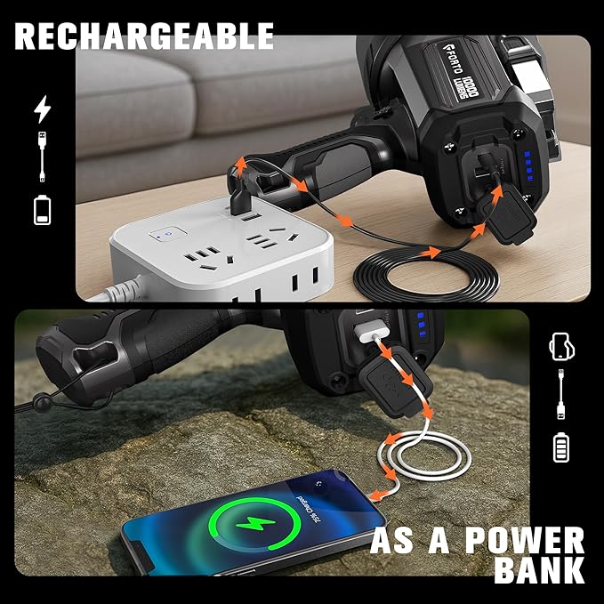 FORTO Rechargeable Spotlight 10000 Lumen Ultra Bright IPX7 Waterproof Flashlight, Boat Spotlight with EVA Carrying Case Tripod, 7 Light Modes Handheld Spotlight Flashlight for Marine Boat Hunting