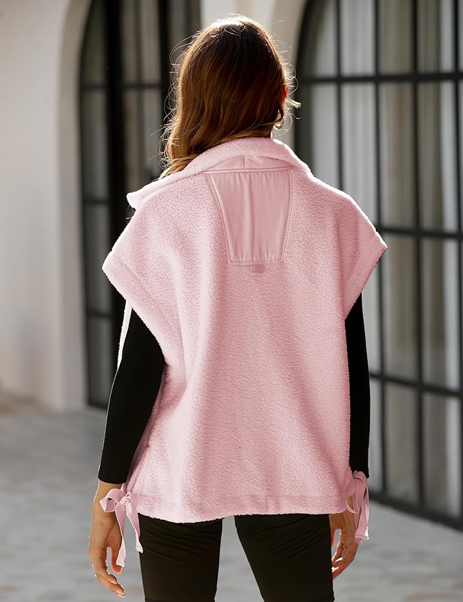 Athlisan Womens Fleece Vest Casual Sleeveless Button Down Sherpa Jacket Outerwear with Pockets