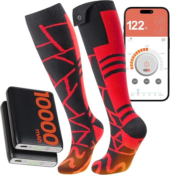 Heated Socks, 14-Hour Runtime & 10000mAh Rechargeable Heated Socks for Men, Electric Socks for Women, Heated Ski Socks for Winter, Hunting, Skiing, Snowboarding, Fishing, Work