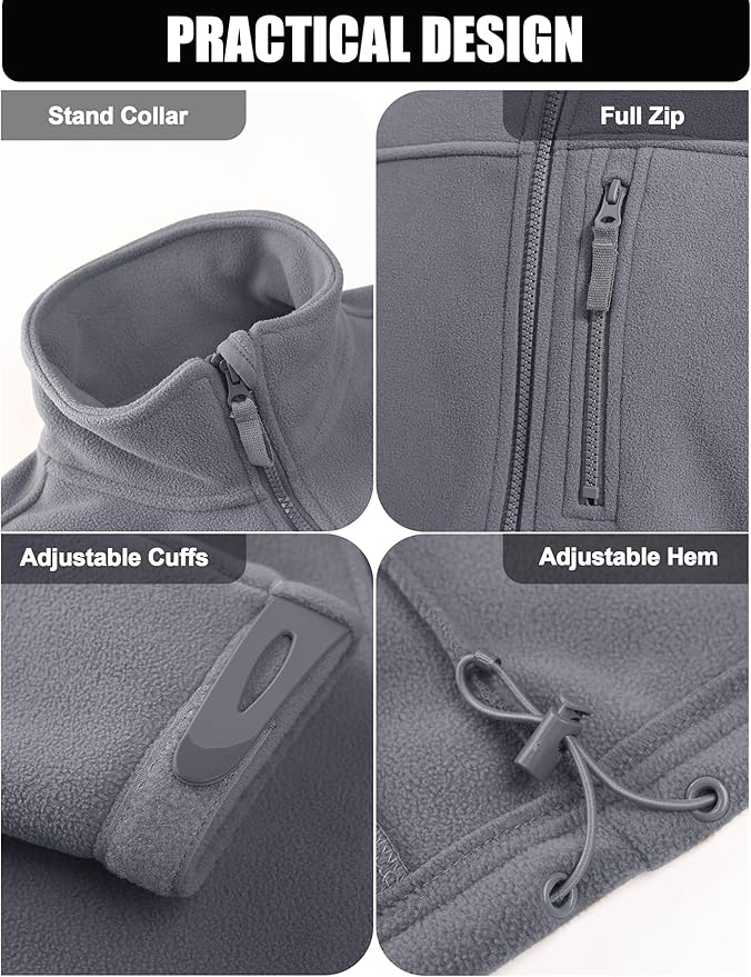 CRYSULLY Men's Fleece Jacket Tactical Full-Zip Winter Coat Jackets Multi Pockets