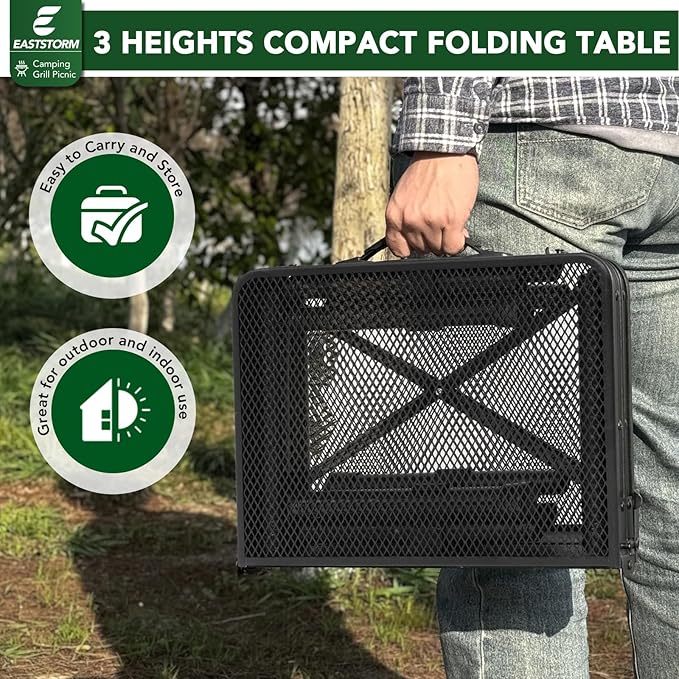 Small Folding Grill Table 3 Heights, Easy for Storage, Compact and Portable Picnic Table for Outdoor Camping, Garden, Patio, Dining, BBQ, Party, Market, 2Ft (Small, Black)