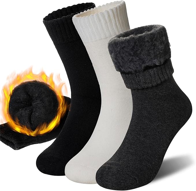 Women Heated Socks Ski Winter Thermal Hiking Snowboarding Thick Boot Insulated Socks 3 Pairs
