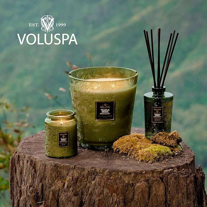 Voluspa Temple Moss, Two Wick Luxe Candle Jar, 44 oz, Coconut Wax Blend, Scented Candles for Home, 140 Hour Burn Time, Handcrafted in the USA