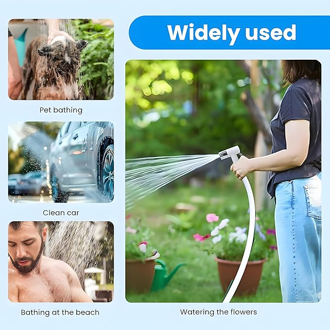 Portable Camping Shower,Rechargeable Outdoor Shower Kit with Foldable Bucket & Handheld Spray,Lightweight Travel Shower for Camping,Hiking,Beach,Car Washing,Pets & Emergency Use