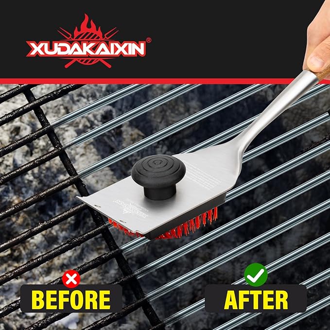Grill Brush and Scraper, Dual Grip Design,Extra Strong BBQ Cleaner Accessories,Safe Nylon Bristles Barbecue Triple Scrubbers Cleaning Brush for Cast Iron Grates/Porcelain/Charcoal Grill