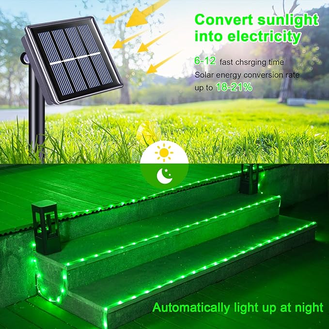 JMEXSUSS Green Halloween Solar Lights, 66 ft 200 LED Rope Lights Outdoor Waterproof, PVC Tube Green Christmas String Lights for Halloween Party Tree Fence Christmas